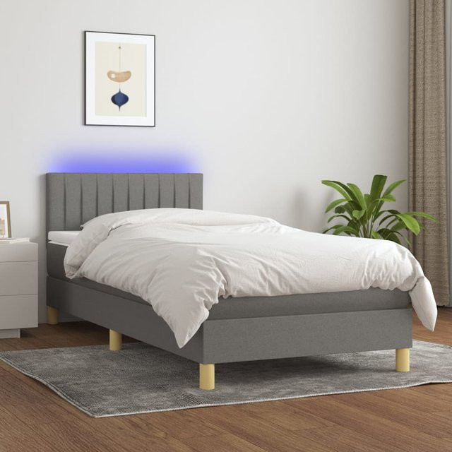 vidaXL Boxspringbett mit Matratze und LED-Unterbettbeleuchtung in Dunkelgrau, B/T/H: 80 x 200 x 103 cm - Bild 3