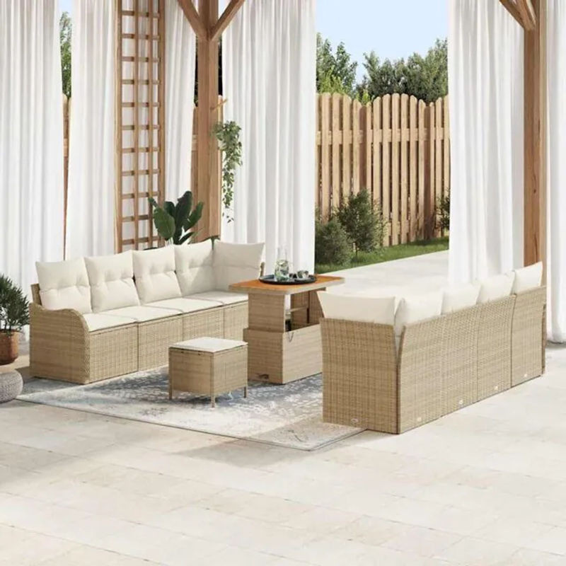 vidaxl Polyrattan Garten-Sofa-Set mit 11-teiligen Kissen in Beige und Creme, modulares Loungemöbel-Set mit Fußhocker und Aufbewahrungsbox, B/T/H: 90 x 55 x 71 cm - Bild 1