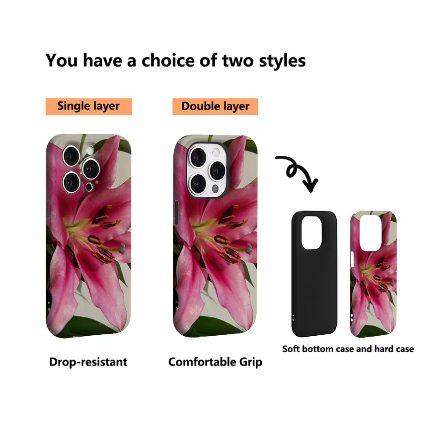 Potdemiel Handyhülle Pink Lily Close für iPhone 17 16 15 14 13 12 11 Pro Max Plus mit doppelschichtiger Rückseite - Bild 3