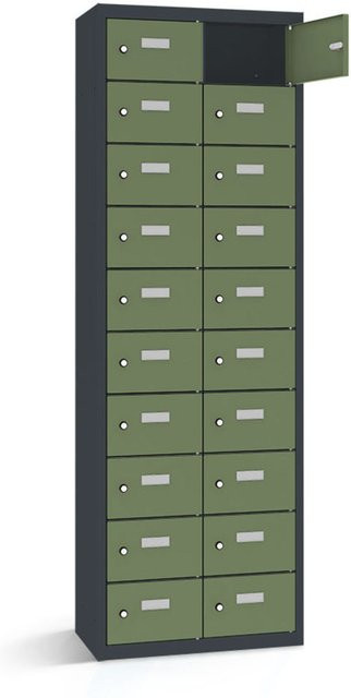 rotstahl Wertfachschrank mit 20 Fächern in Hellgrün und anthrazitgrauem Korpus, B/T/H: 60 x 30 x 180 cm - Bild 1