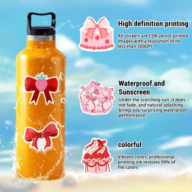 50 Stück Erdbeer-Aufkleber Set aus wasserfestem Vinyl in Multicolour für deine Dekoration - Bild 1