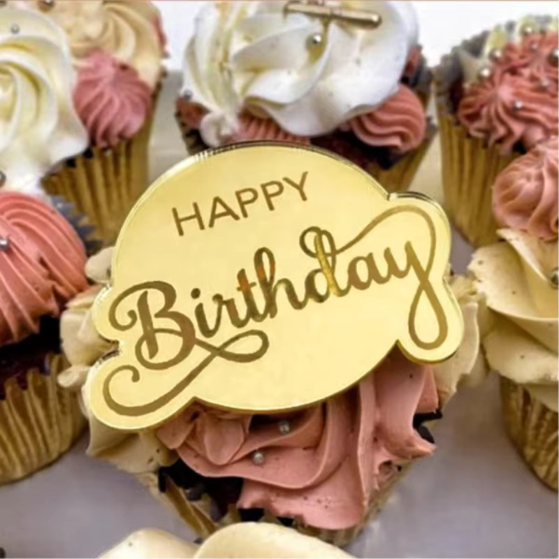 10 Stück CZSAE Kuchen Topper Gold Runde Geburtstag Party Dekoration aus Acryl für Cupcakes und Desserts - Bild 5