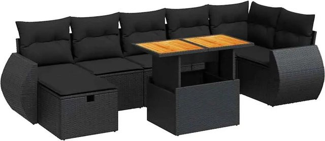 vidaXL 5-teilige Garten-Sofagarnitur aus Poly-Rattan und Akazienholz in Schwarz mit Kissen - Bild 1