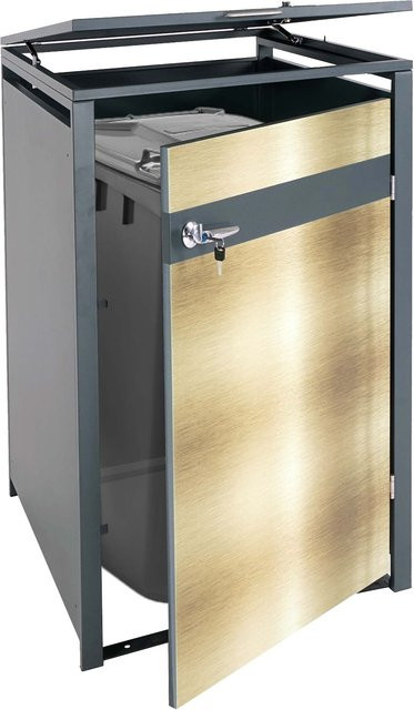 Mülltonnenverkleidung MCW-J82 Mülltonnenbox aus Metall in Anthrazit und Gold, H x B x T: 80 x 117 x 68 cm - Bild 1