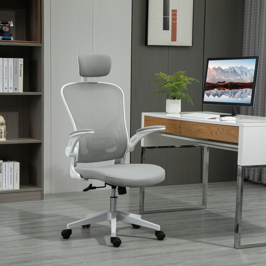 Vinsetto Ergonomischer Bürostuhl mit Kopfstütze und Wippfunktion in Grau, B: 65 cm, T: 64 cm, H: 114-122 cm - Bild 2