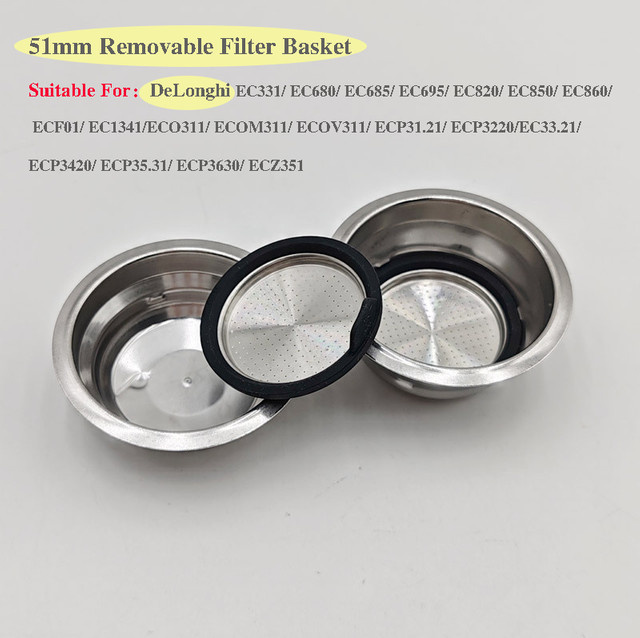 DeLonghi Edelstahl Filterkorb 51mm in Silber für Kaffeemaschinen EC331 EC680 EC685 ECP31.21 - Bild 1