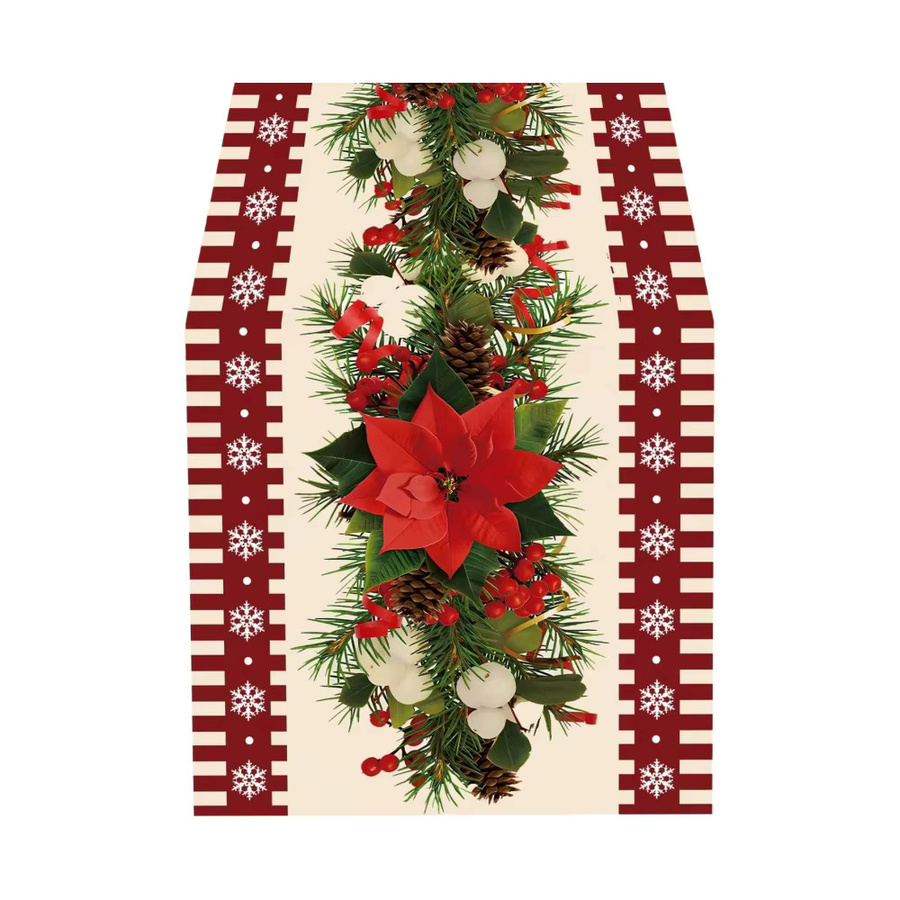 JIT Weihnachts-Tischläufer mit Weihnachtsstern und Kiefernmuster in Rot aus Leinen - Bild 5