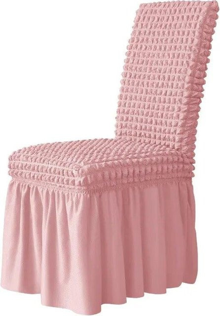 BC-Warm Home 3D-Seersucker-Stuhlbezug mit langem Rock aus Stretch-Spandex für Esszimmerstühle, Weiß - Bild 1