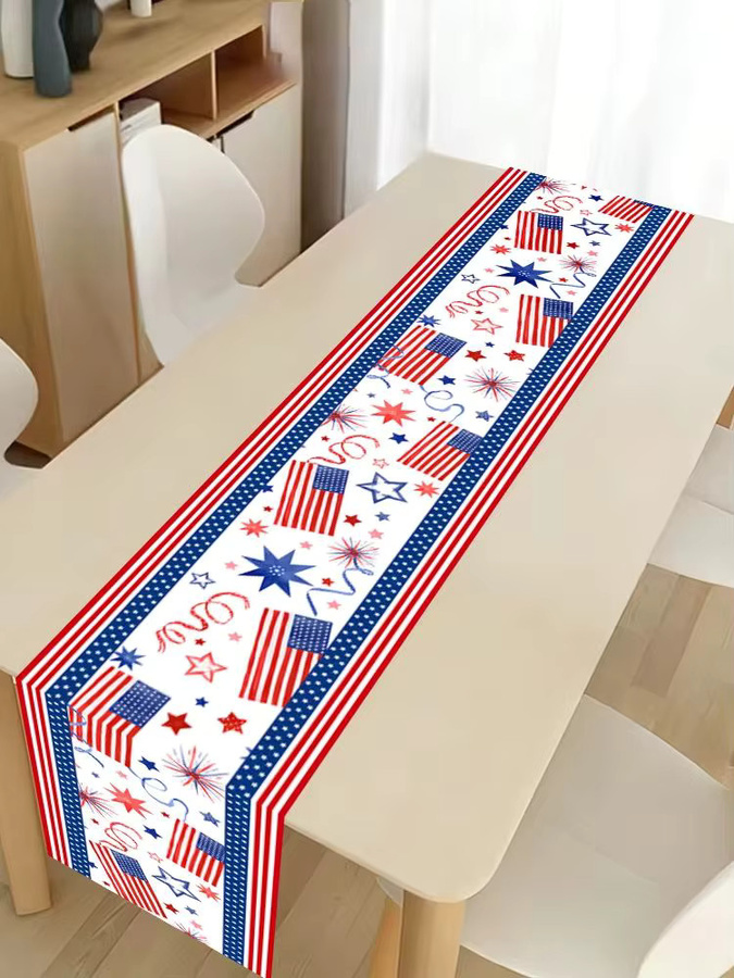 OURFETE Tischläufer Amerikanische Flagge mit Sternen und Feuerwerk für den Unabhängigkeitstag, rot weiß blau, B/T/H: 180 x 35 x 1 cm - Bild 6