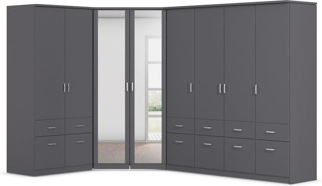 RAUCH Eckschrank Bremen 8-türig in Grau mit integrierten Schubladen und Spiegel, B/T/H: 208 x 58 x 199 cm - Bild 1