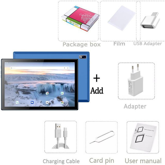 BDF P30 Android 12 Tablet PC mit 10,1 Zoll Display, 8 GB RAM, 128 GB ROM, 4G LTE Netzwerk, Blau - Bild 1