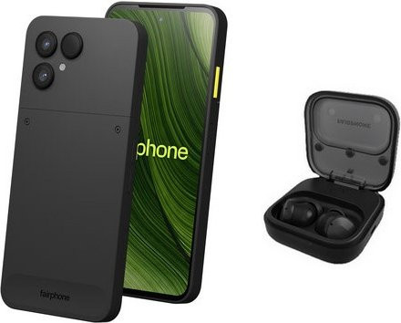 Fairphone 6 Smartphone Schwarz mit 256 GB Speicher und Fairbuds V2 In-Ear Kopfhörern - Bild 1