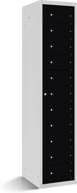 rotstahl Fächerschrank mit Zentraltür und 11 Fächern, Korpus lichtgrau und Türen schwarz, B/T/H: 40 x 50 x 180 cm - Bild 1