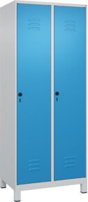 C+P Spind Classic PLUS Garderobenschrank mit 2 Abteilen, Füße, Grau/Blau, H x B x T: 195 x 80 x 50 cm - Bild 1