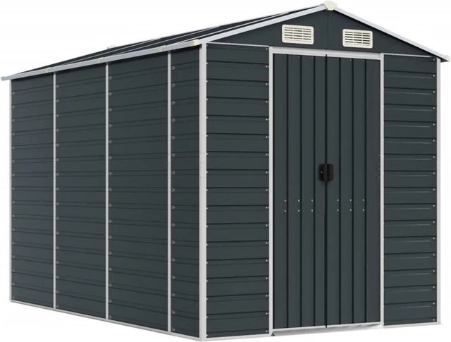vidaXL Gerätehaus aus verzinktem Stahl in Anthrazit mit Schrägdach, B/T/H: 191 x 300 x 198 cm - Bild 1