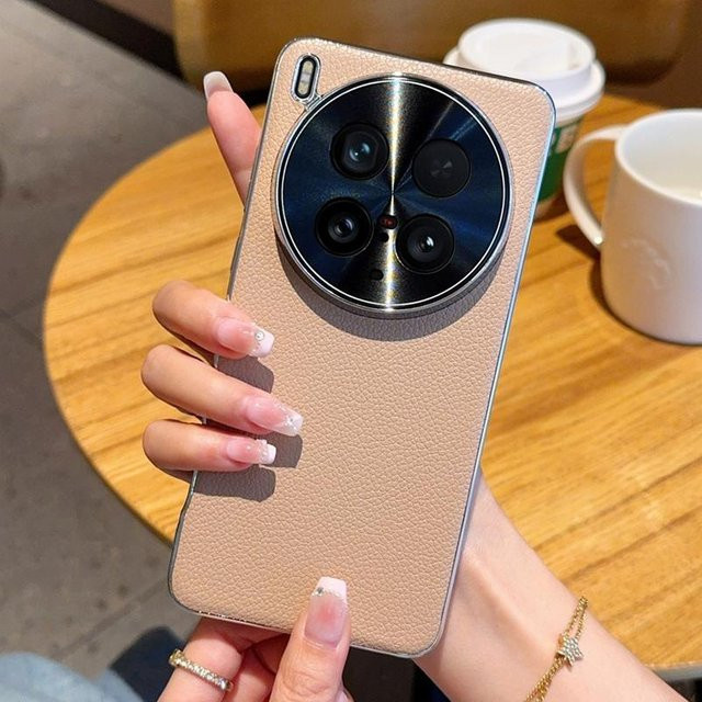 Vivo Handyhülle mit Lychee-Leder-Haptik und galvanisiertem Rahmen für X200 Ultra X200s X200 Pro X100s Pro X100 V40 V40 Pro in Beige - Bild 1