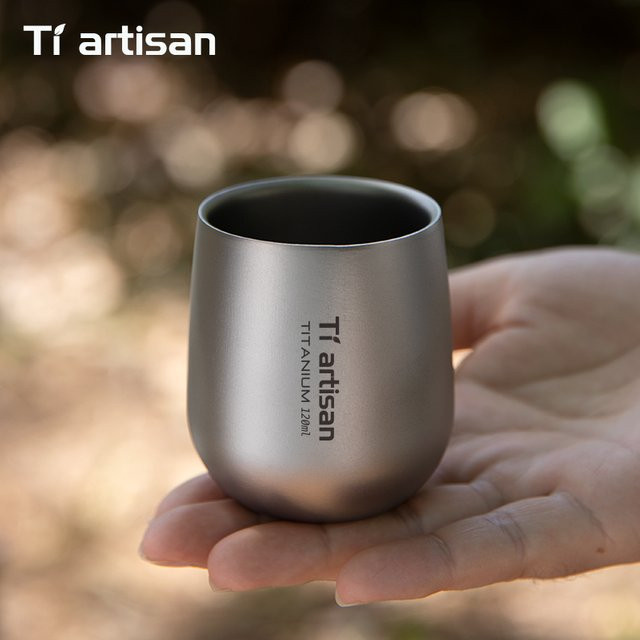 Tiartisan Kaffeetasse aus Titan in Silber, doppelwandig, 120 ml, verbrühungssicher, tragbares Trinkgeschirr für Camping und Outdoor - Bild 1