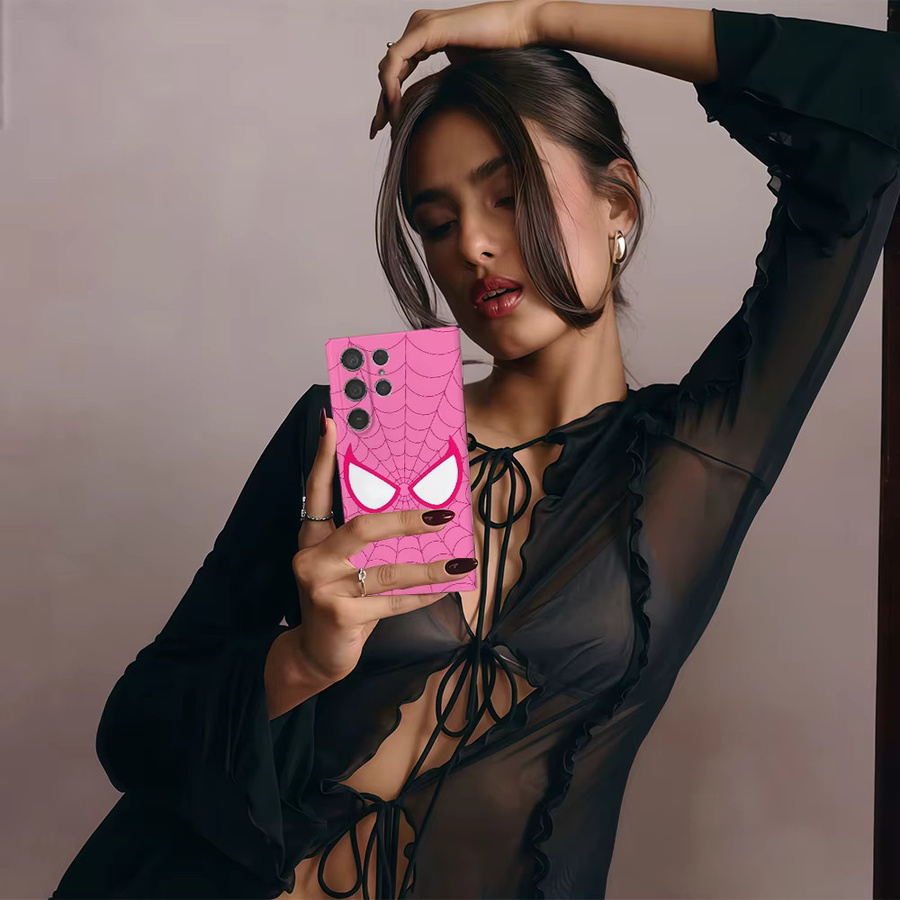 Pink Spider Web Icon Handyhülle für Samsung Galaxy S25 S24 S23 Ultra Plus A35 A55 in Pink Glossy HD Hard Cover - Bild 3