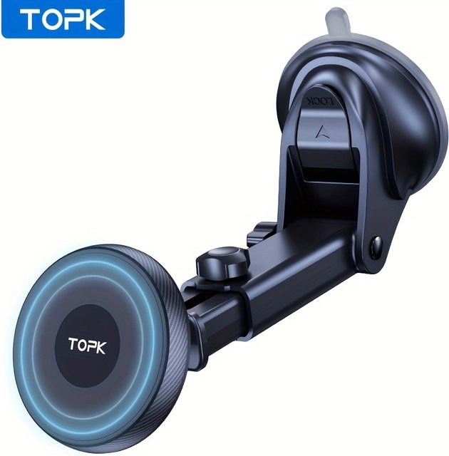 TOPK Magnetischer Autotelefonhalter für MagSafe iPhone 15 Pro Max in Schwarz mit Metallhaken für die Einhandbedienung - Bild 1