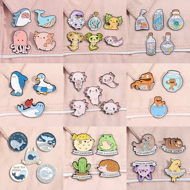 Brosche Emaille, Axolotl Haie Cartoon Tier, Kinder - Bild 1