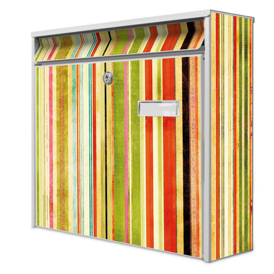 banjado Wandbriefkasten Modell Mail Burg Wächter in Weiß mit Streifen Motiv aus verzinktem und lackiertem Stahlblech B/H/T: 36 x 32 x 10 cm - Bild 1