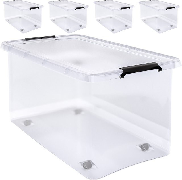 Deuba 4er-Set Aufbewahrungsboxen transparent mit Deckel und Rollen, B/T/H: 60 x 40 x 35 cm - Bild 1