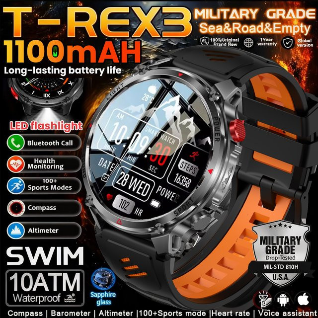 Smartwatch T-Rex3 Ultra, Schwarz, Silikon, 1,7 Zoll, GPS, 5 ATM, Herren - Bild 1