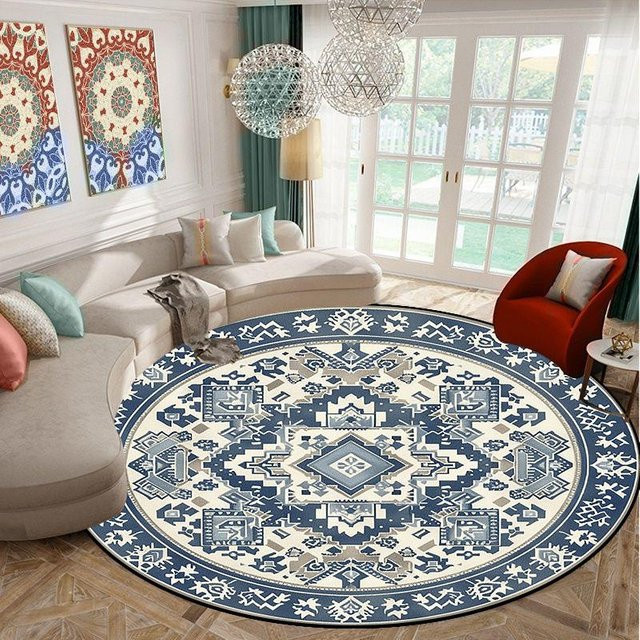 BC-Warm Home Marokko Retro-Teppich, runder Orient-Teppich in Blau, waschbar, Durchmesser: 200 cm - Bild 1