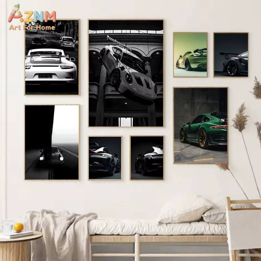 Rastar Luxus Auto Kunstposter Selbstklebender Wasserdichter Wandaufkleber in Schwarz-Weiß für moderne Wanddekoration - Bild 2