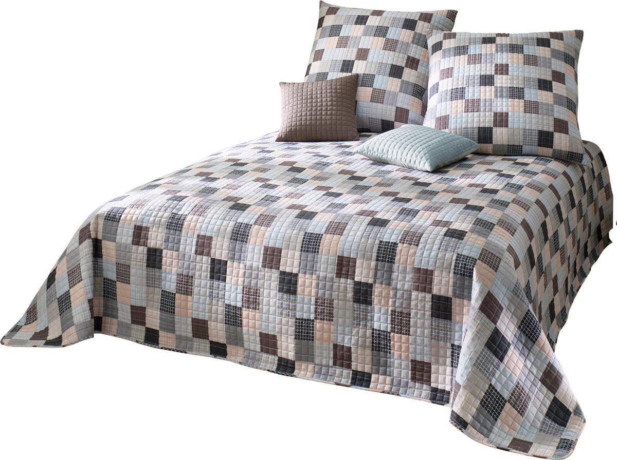 Tagesdecke Heine Home mit 2 Kissenbezügen in Multicolour, Karo-Design, 100% Polyester - Bild 2