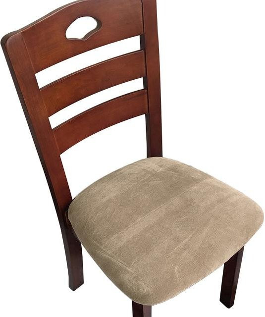Abnehmbarer Esszimmerstuhl Sitzbezug aus Samtstoff in Beige, dehnbares Stuhlpolster für Küche und Zuhause - Bild 1