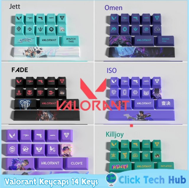 TOYOLEE Valorant Tastenkappen Set mit 14 Tasten in Multicolour, Cherry-Profil für mechanische Tastaturen mit magnetischen Achsen - Bild 1