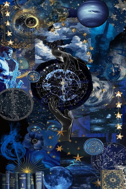 KAYOU Vintage Astrologie Sternennacht Collage Papier-Puzzle, 1000 Teile - Bild 1