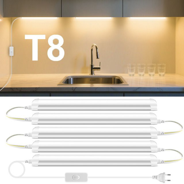 Rybakov T8 LED-Lichtleiste in Warmweiß, 25 W, 50 cm Länge, weiße Schrankbeleuchtung für Küche und Möbel - Bild 1