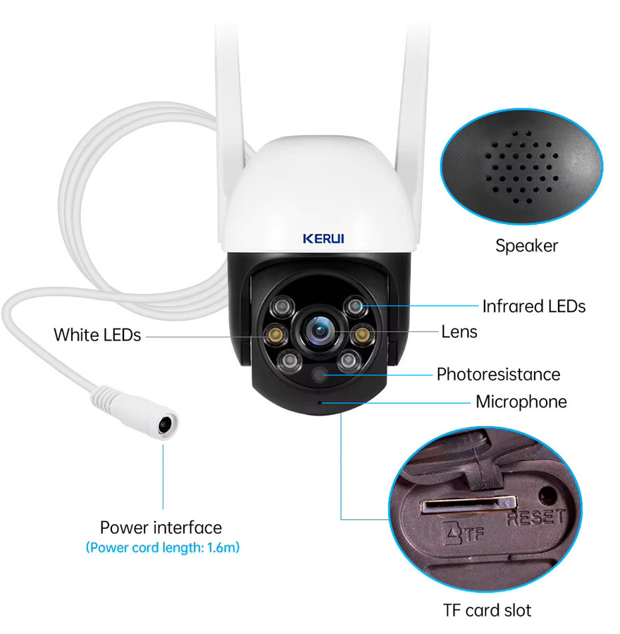 KERUI PTZ WLAN-Kamera für Außen und Innen, 8MP 4K HD IP-Überwachungskamera mit Tuya-Unterstützung, wasserdicht, Weiß - Bild 3