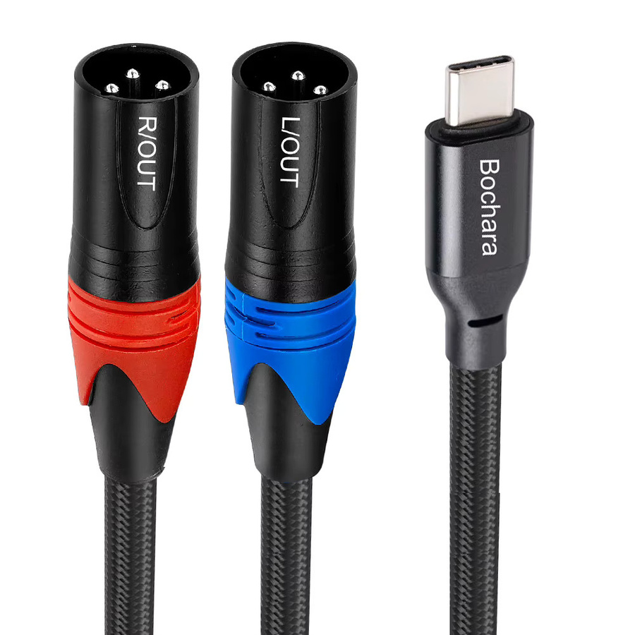 Bochara USB-C zu Dual XLR Audio-Kabel in Schwarz mit OFC-Leitern und IC-Chipsatz für Lautsprecher - Bild 3