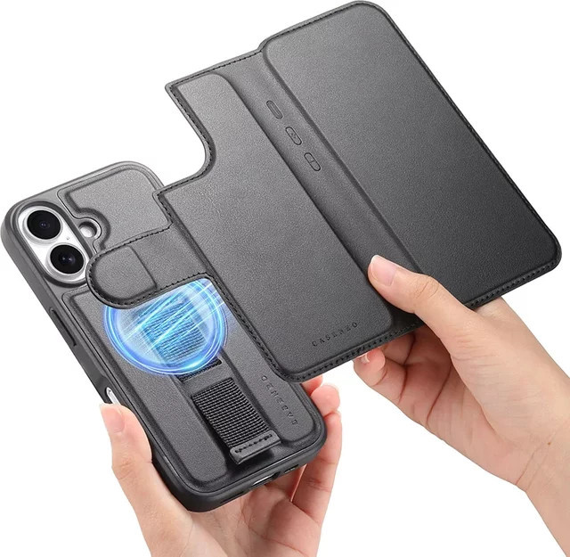 VYOPBC Leder-Brieftaschenhülle für iPhone 16 15 14 13 12 Pro Max Plus mit MagSafe 2-in-1 abnehmbarem magnetischem Flip-Cover in Schwarz oder Braun - Bild 1