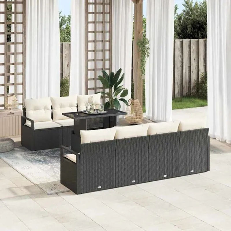 Vidaxl Garten-Sofa-Set aus 8 Teilen in Schwarz und Creme, modernes Polyrattan-Loungemöbel, B/T/H: 100 x 55 x 73 cm - Bild 1