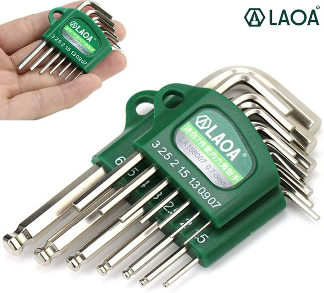 Laoa S2 Mini Inbusschlüssel Set aus legiertem Stahl in Silber mit den Größen 0,7 mm, 0,9 mm, 1,3 mm, 1,5 mm, 2 mm und 3 mm - Bild 1