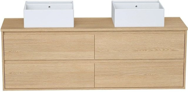 Milipam Doppelwaschtisch aus Keramik und Eichenfurnier in Beige, Breite: 150 cm - Bild 1