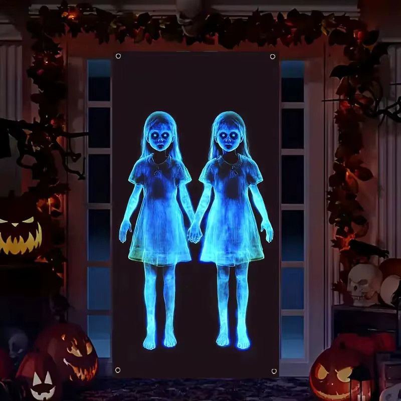VIKAMA Halloween Wandteppich mit Geisterparty-Motiv für kleine Mädchen, schwarze Hintergrundwand zur Dekoration von Innenräumen und Außenbereichen - Bild 2