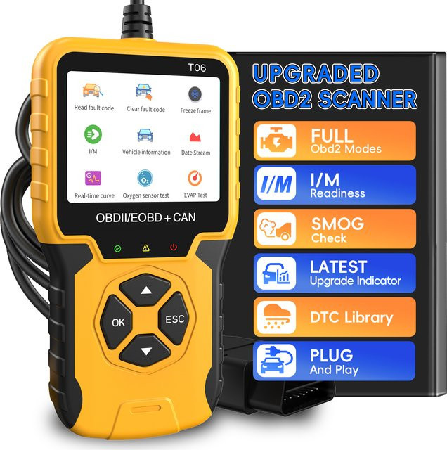 RUOGINSS OBD2-Scanner Diagnosetool in Gelb mit Engine-Codeleser und Fehlercode-Reset für Auto-OBDII/EOBD-Systeme - Bild 1
