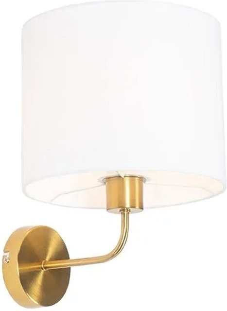 QAZQA Klassische Wandleuchte in Gold und Weiß mit Stoffschirm, dimmbar, E27 - Bild 1