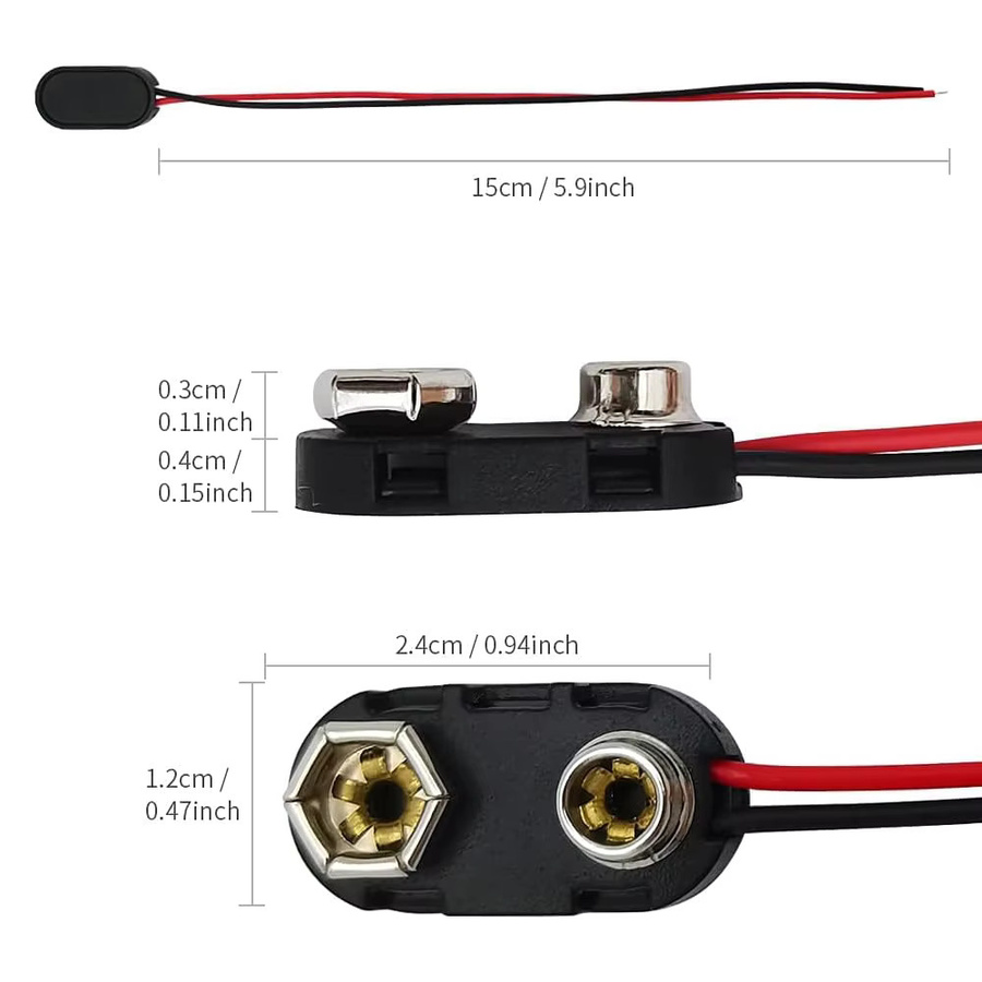 AOKIN 9-Volt-Batterieanschlüsse I-Typ mit Kupferdrahtkabel und Kunststoffgehäuse in Schwarz - Bild 3