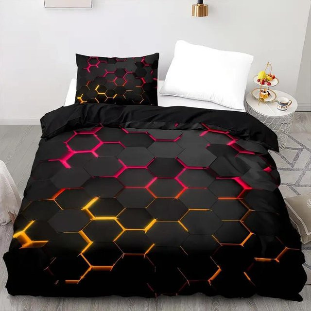 Lodestar Bettwäsche-Set Aqua Bunte Geometrie aus Mikrofaser mit Kissenbezug, Blau Multicolour Schwarz, B/H: 135 x 200 cm - Bild 1