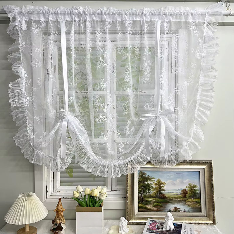 AiFish Transparenter Tüllvorhang mit weißem Blumenmuster und Spitzenbesatz im Shabby Chic Stil für Fenster und Türen - Bild 4