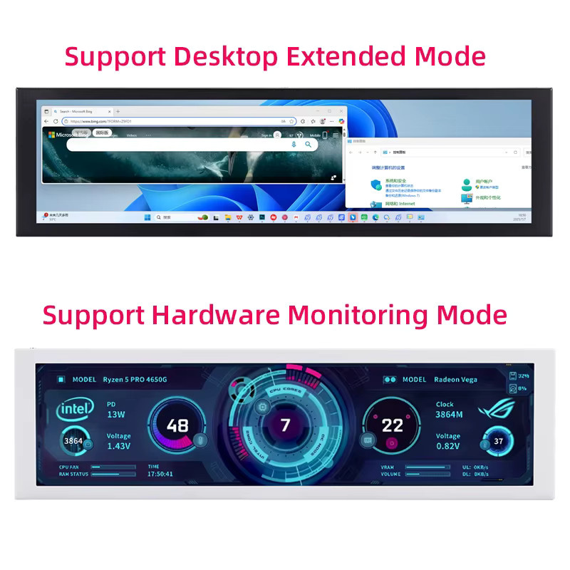 TURZX Smart Display 8,8 Zoll USB-C Sekundärbildschirm mit IPS LCD für PC, 1920x480 Auflösung, Schwarz oder Weiß - Bild 2