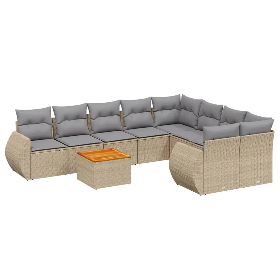 vidaXL 9-tlg. Garten-Sofagarnitur in L-Form aus Poly-Rattan und pulverbeschichtetem Stahl mit Kissen in Beige und Grau - Bild 2