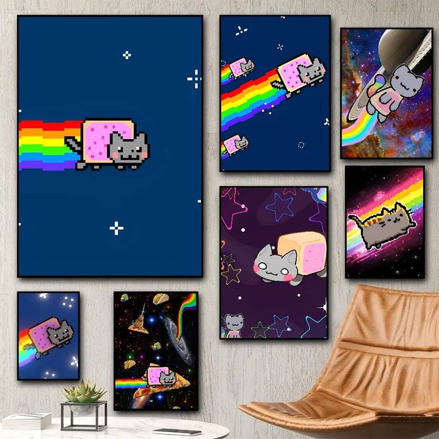 Rastar Nyan Cat Poster Aufkleber Wasserdruck Wandkunst für Wohnzimmer und Schlafzimmer, Mehrfarbig - Bild 1