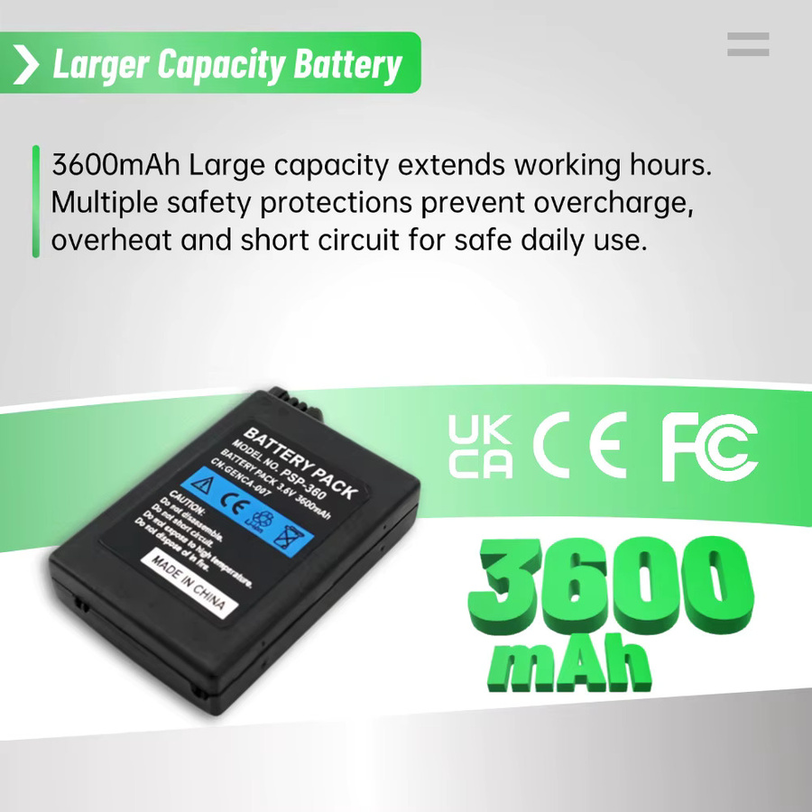 PUJIMAX Wiederaufladbarer Lithium-Ionen-Akku 3,6V 3600mAh in Schwarz für Sony PlayStation PSP-1000 und PSP1003 FAT - Bild 3